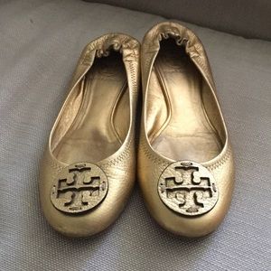 Tory Burch gold reva ballerina shoes